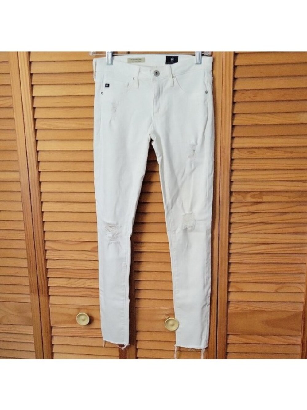 AG Adriano Goldschmied The Legging Ankle White Distressed Skinny Jeans Size 24R